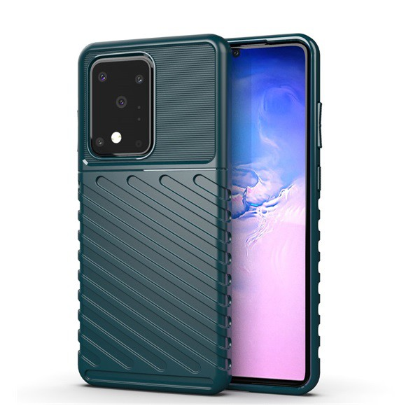 Szilikon telefonvédő (közepesen ütésálló, csíkos, dombor minta) SÖTÉTZÖLD [Samsung Galaxy S20 Ultra 5G (SM-G988B)] (5996457929658)