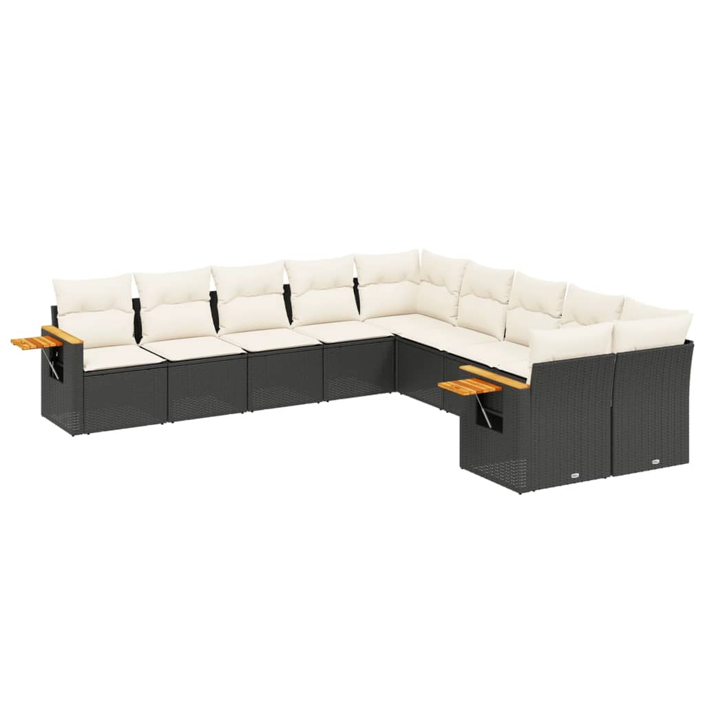 10 részes fekete polyrattan kerti ülőgarnitúra párnákkal (3259592)