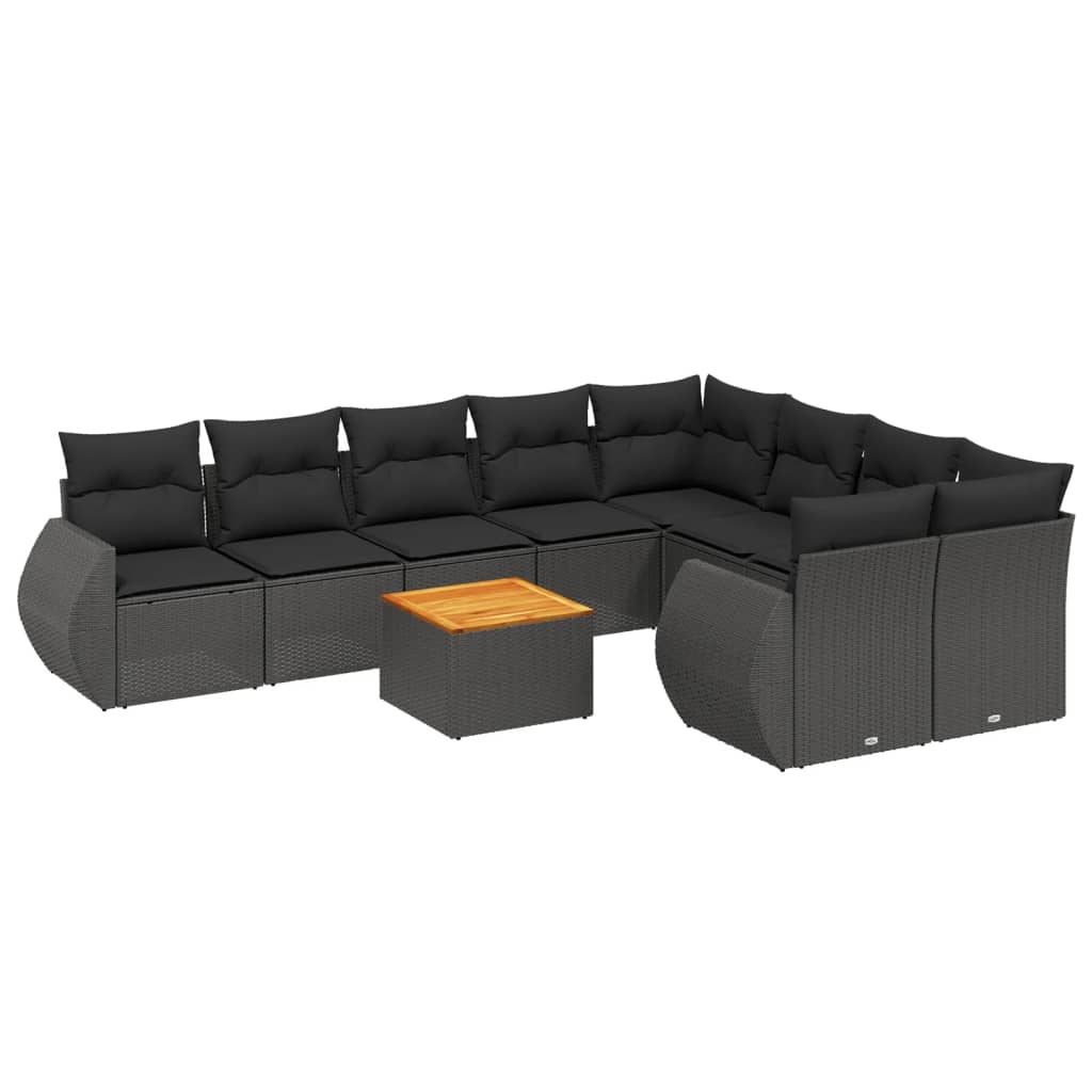 10 részes fekete polyrattan kerti ülőgarnitúra párnákkal (3225159)