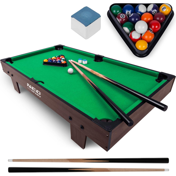Biliárdasztal, Neo-Sport NS-806, zöld, 92 x 52 x 19 cm, 16 db golyó, 2 dákó 67,5 cm, 1 háromszög, 2 kréta