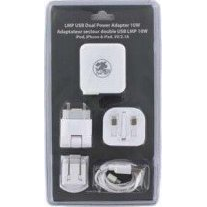 Adaptador De Alimentación Dual Usb 10w, Enchufes Euro / Usa / Uk, Ipod, Iphone Y Ipad, 5v / 2.1a, Cable Usb Lightning
