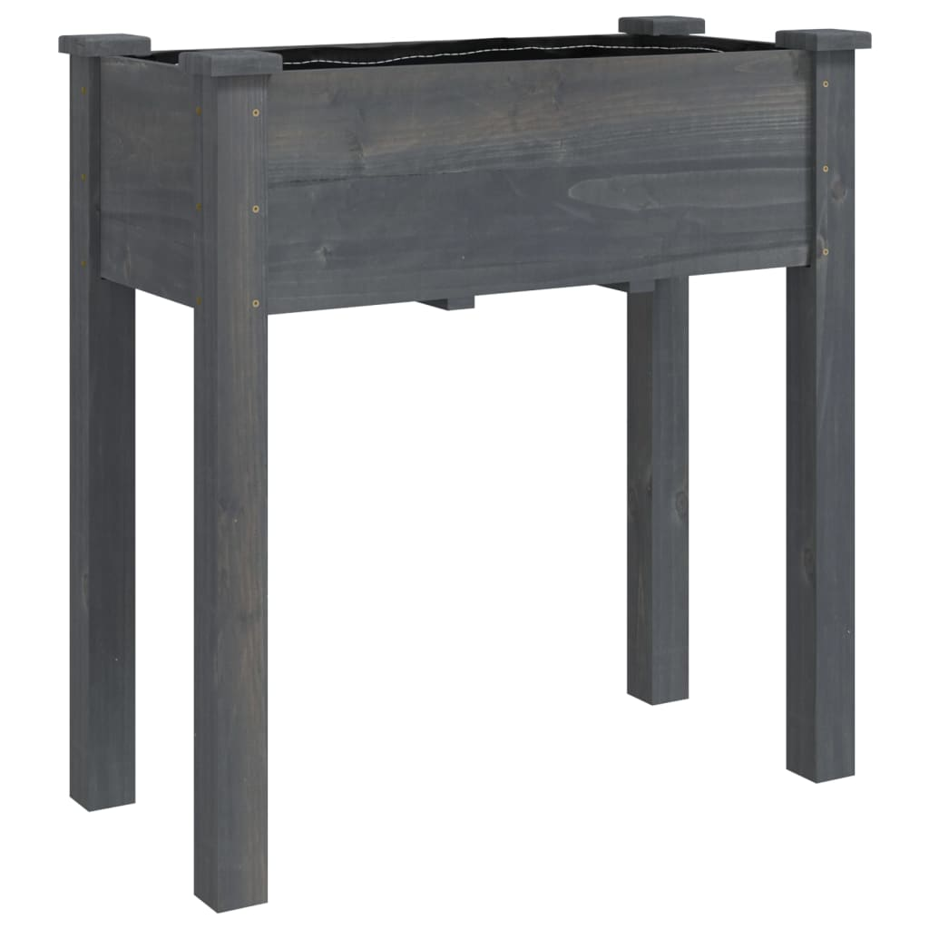 szürke tömör fenyőfa kerti ültetőláda béléssel 71 x 37 x 76 cm (364232)