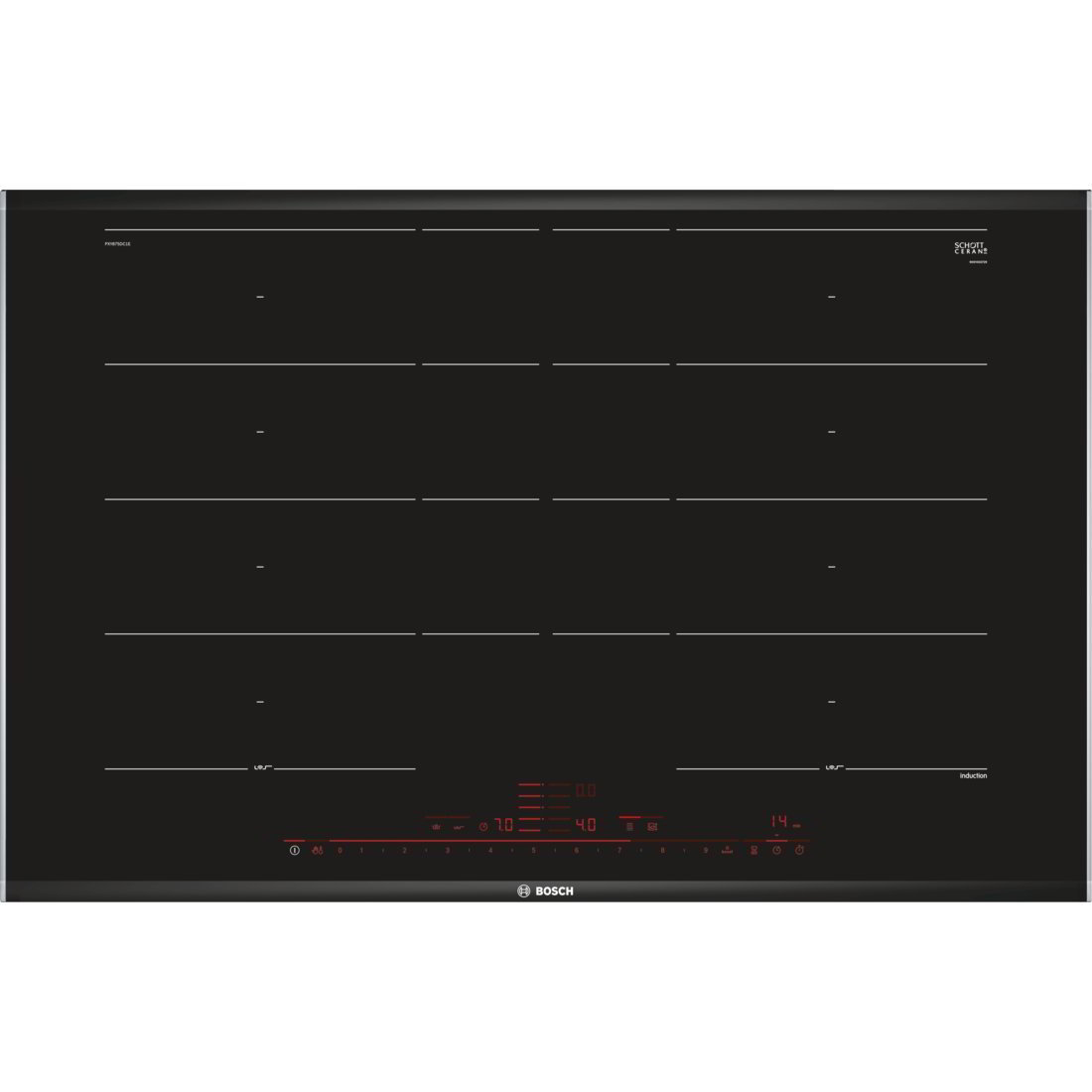 Bosch Serie 8 PXY875DC1E főzőlap Fekete Beépített 81 cm Zónás indukciós főzőlap 4 zóna (PXY875DC1E)