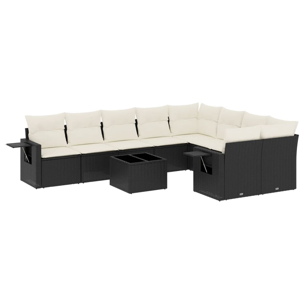 10 részes fekete polyrattan kerti ülőgarnitúra párnákkal (3220645)