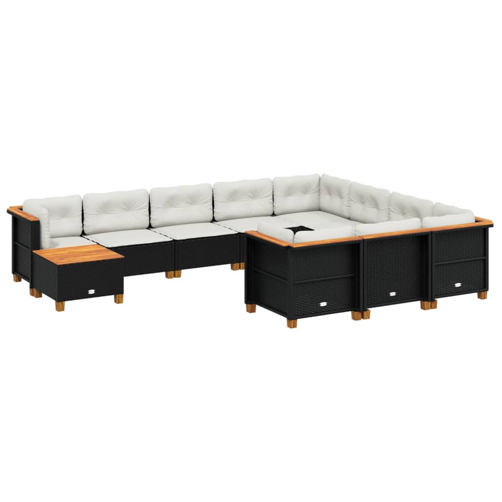 11 részes fekete polyrattan kerti ülőgarnitúra párnákkal (3262055)