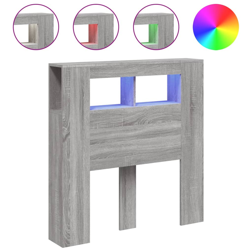 szürke sonoma szerelt fa LED-es fejtámla 100x18,5x103,5 cm (837335)