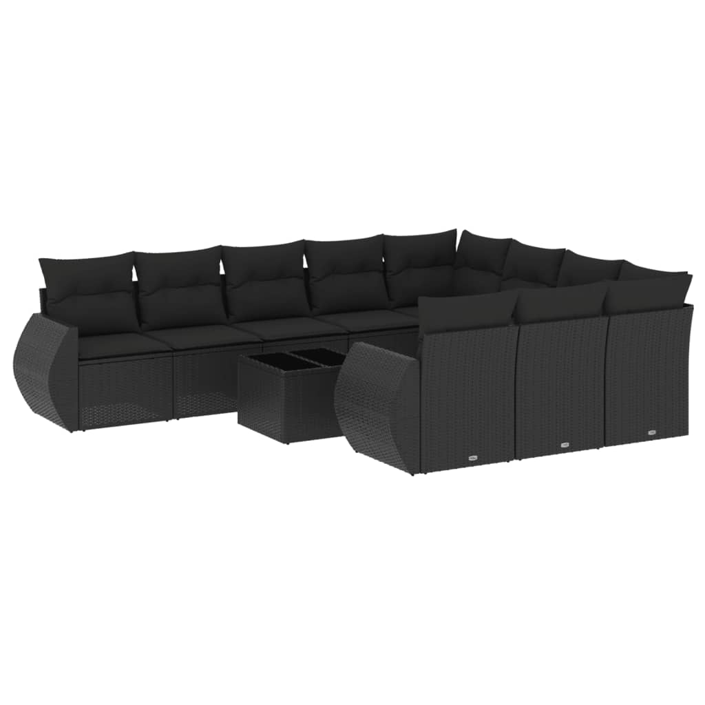 11 részes fekete polyrattan kerti ülőgarnitúra párnákkal (3254232)