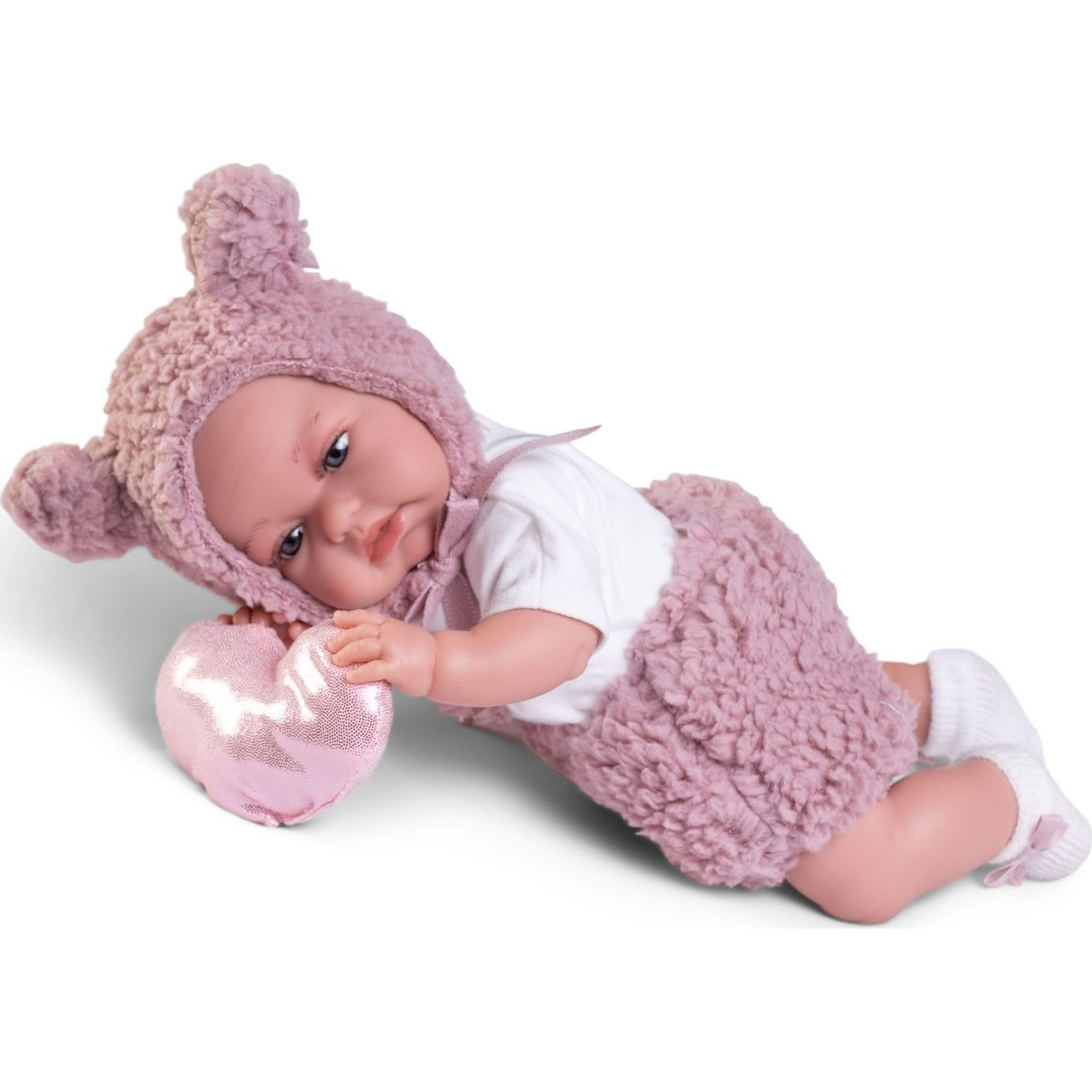 Antonio Juan Toneta élethű baba szivecske párnával, 34 cm-es (621421)