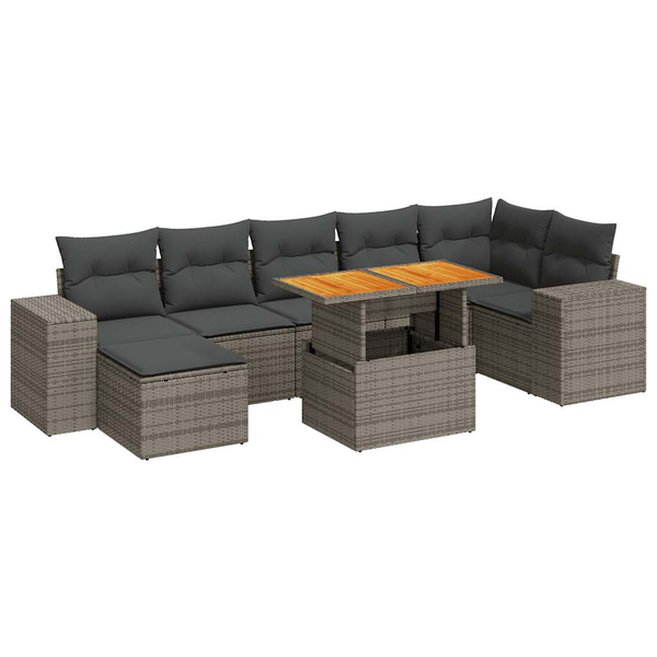 8 részes szürke polyrattan kerti ülőgarnitúra párnákkal