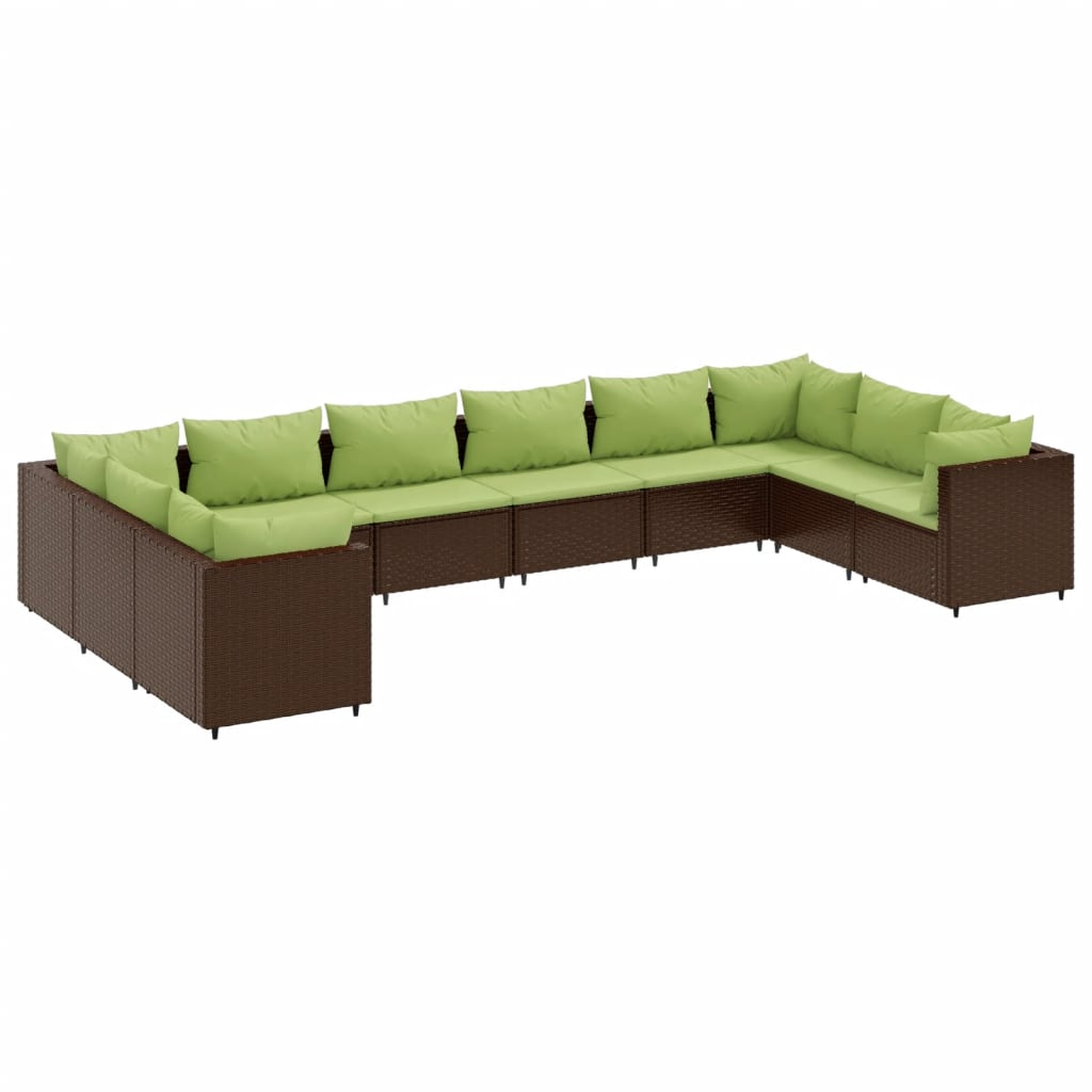 10 részes barna polyrattan kerti bútorszett párnákkal (3308286)