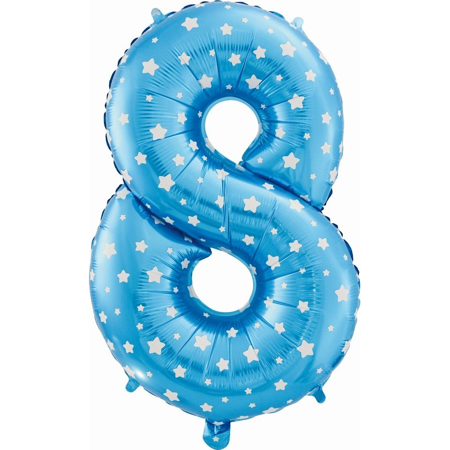 Szám Fólia Lufi - 8-as, 61 cm, Kék Csillagokkal (HS-C26N8)