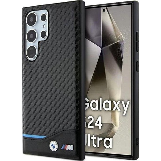 Bmw Leather Carbon Samsung S928 Galaxy S24 Ultra Hátlapvédő Tok Fekete (BRA100514)