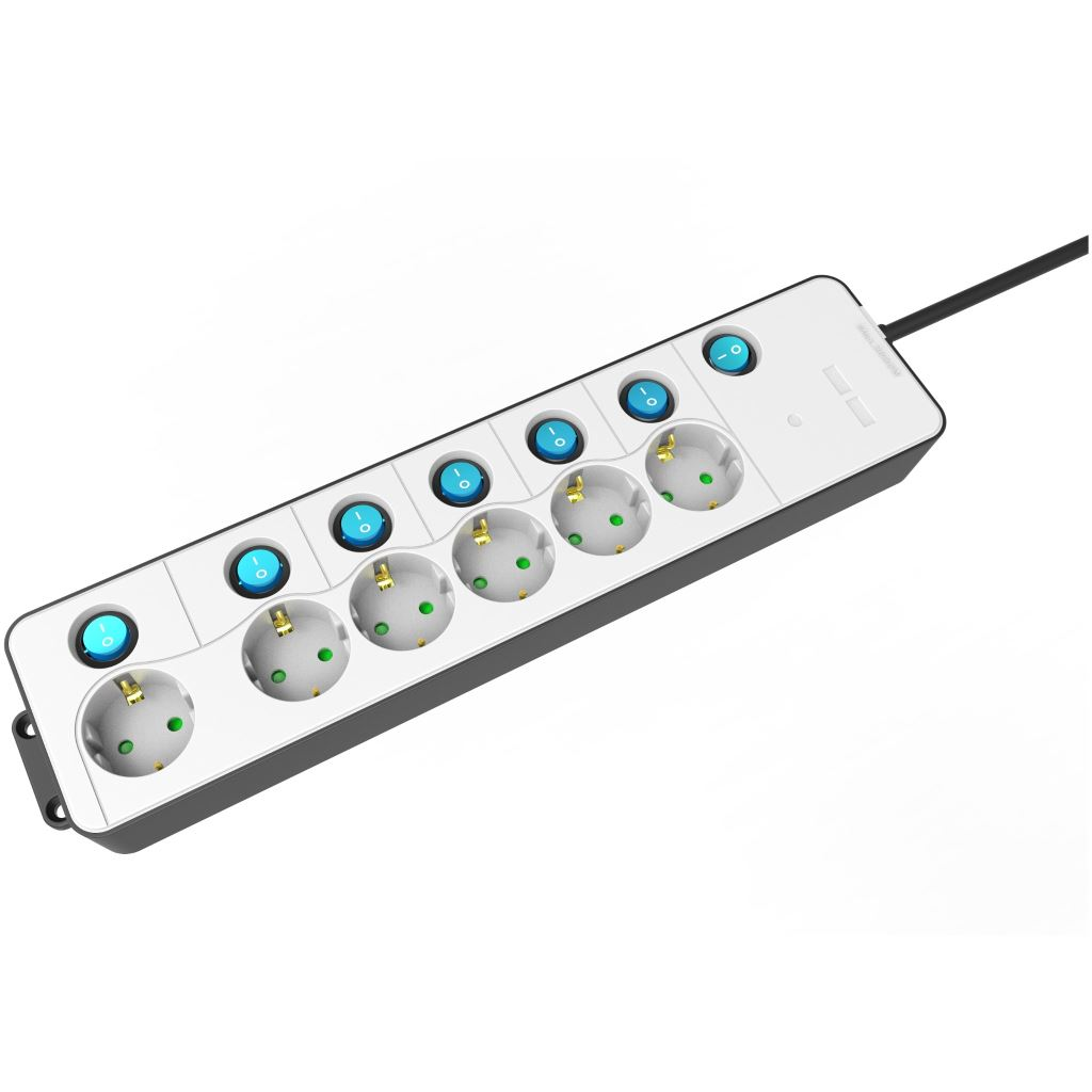 Entac elosztó 6 foglalat, különálló kapcsolóval, 1,5m kábel fehér (ESE1.5G6-1.5-SW-W) (ESE1.5G6-1.5-SW-W)