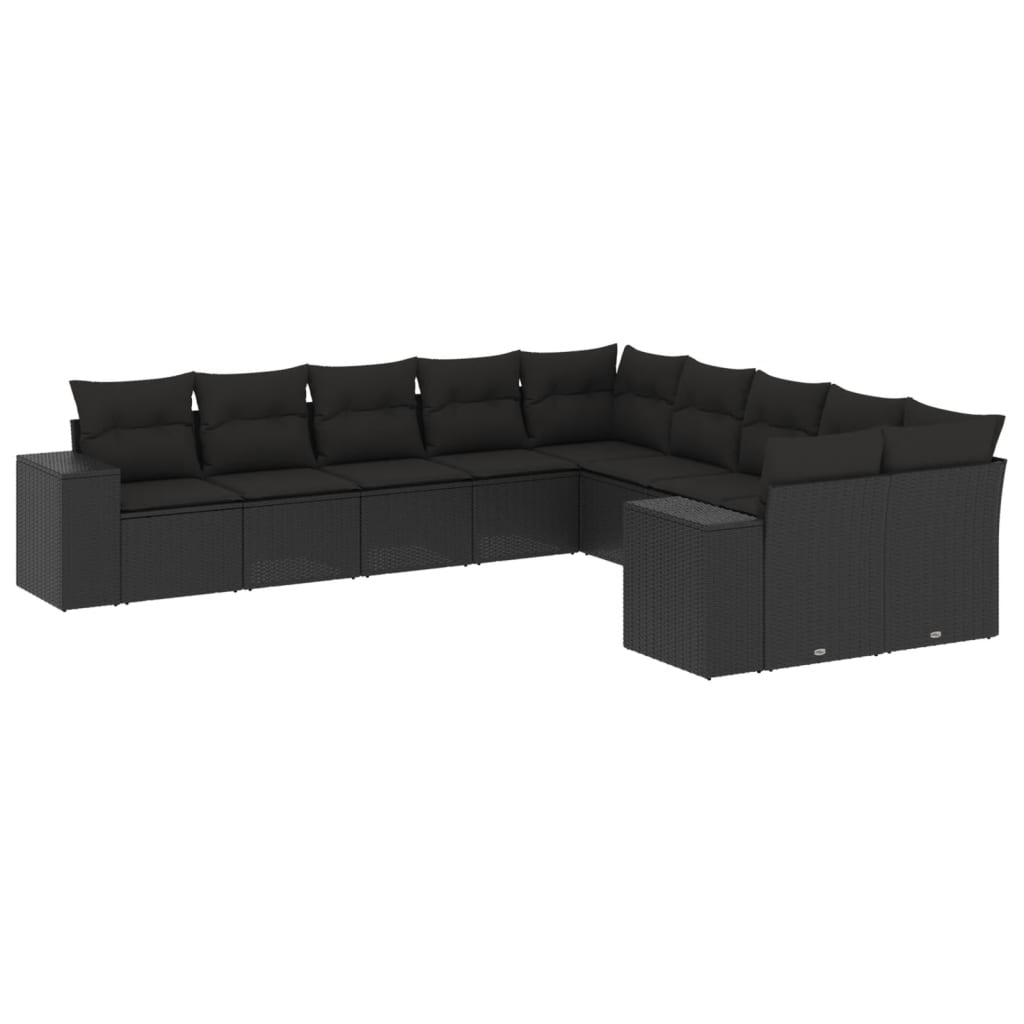 10 részes fekete polyrattan kerti ülőgarnitúra párnákkal (3255442)