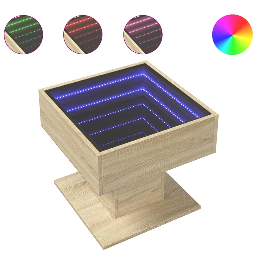 sonoma tölgy szerelt fa dohányzóasztal LED-del 50 x 50 x 45 cm (847527)