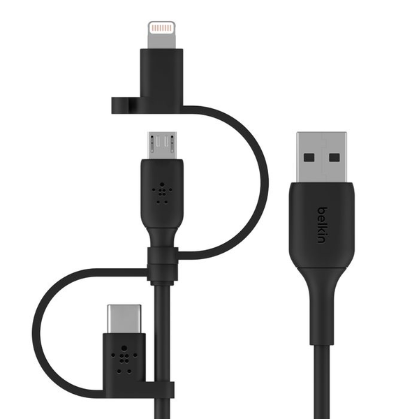 Belkin BoostCharge USB-A - USB-C/Micro-USB/Lightning kábel fekete (CAC001bt1MBK)