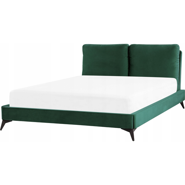 Cama Con Somier De Terciopelo Verde Esmeralda Negro 160 X 200 Cm Listones Melle - Verde