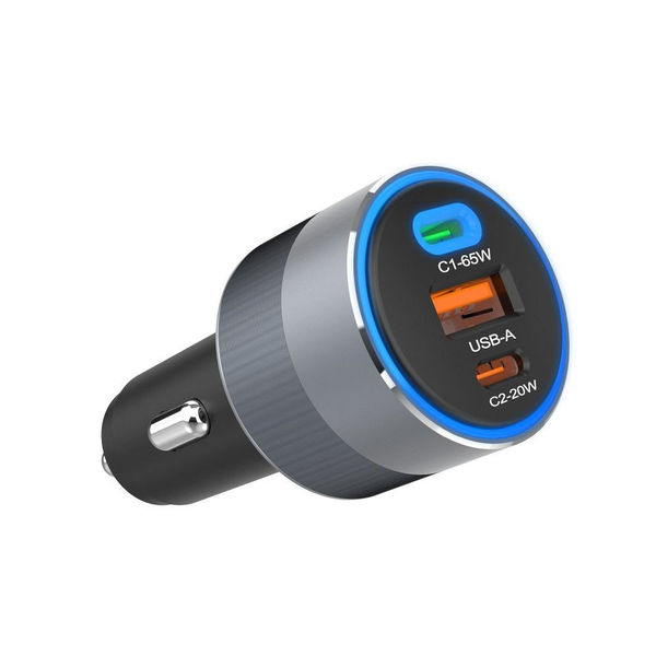 FORCELL F-ENERGY 2xUSB-C-USB-A autós töltő, PD, QC4.0, SFC2.0, 3A, 85W, szürke