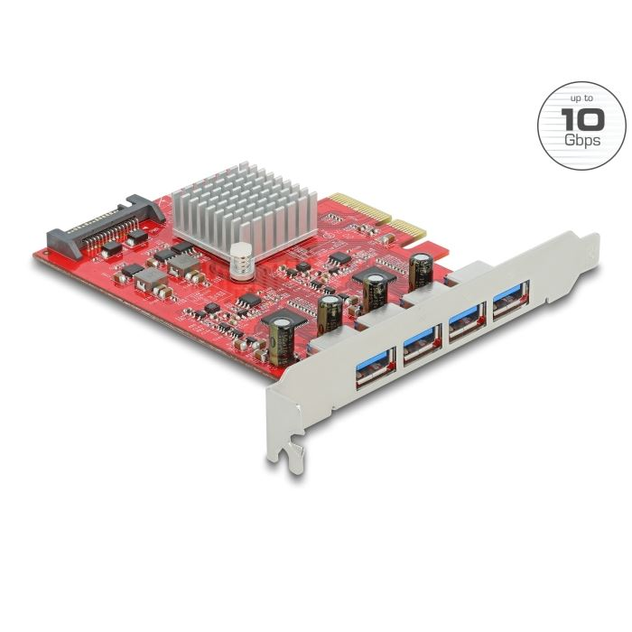 Delock PCI Express x4 kártya - 4 x külső USB-A 3.2 Gen 2 (90481) (del90481)