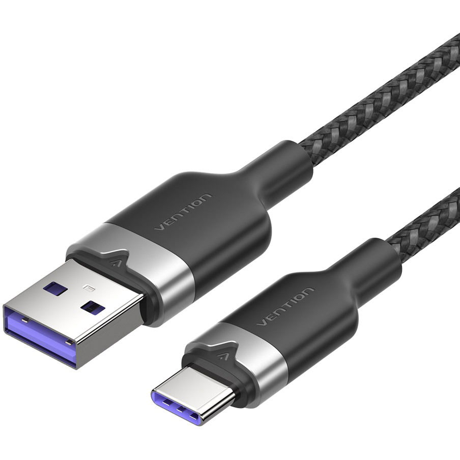 Vention USB 2.0 A Male to C Male 6A Cable 1M Black Aluminum Alloy Type (CTOBF)