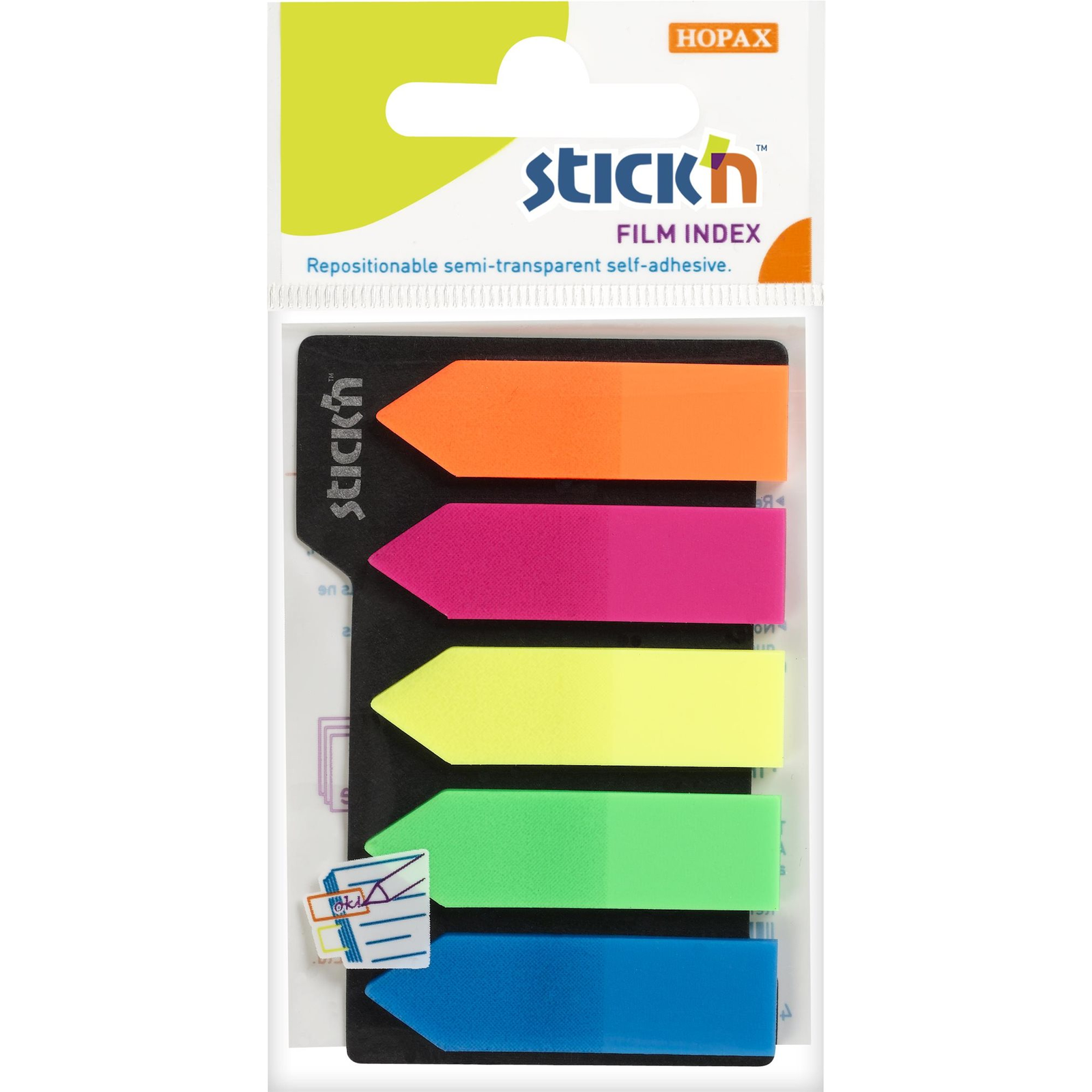 STICK´N 45 x 12 mm, műanyag nyilak, többféle neon és pasztellszín, 5 x 25 lap (21143)