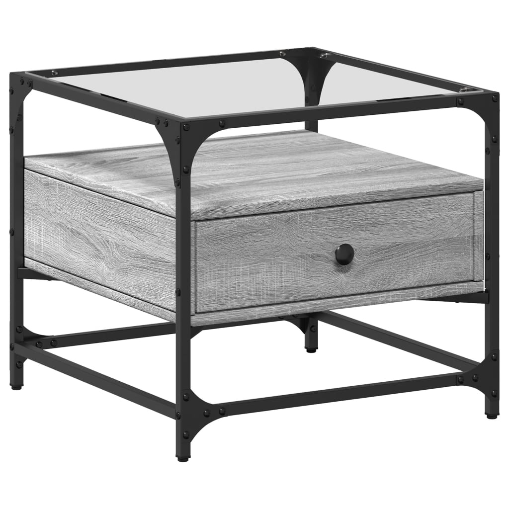 szürke sonoma acél dohányzóasztal üveglappal 50x50x45 cm (846052)