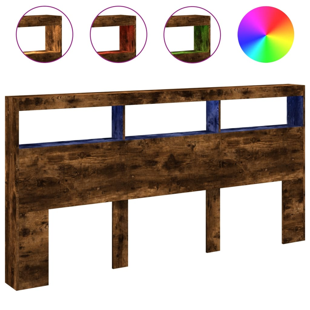 füstös tölgy színű áthidalószekrény LED-ekkel 200 x 17 x 102 cm (839221)