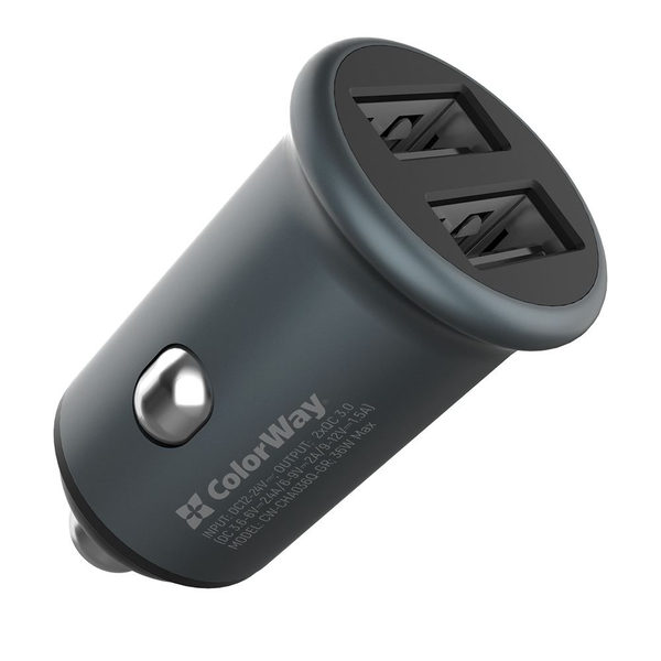 ColorWay 2xUSB-A szivargyújtó töltő 36W szürke (CW-CHA036Q-GR)
