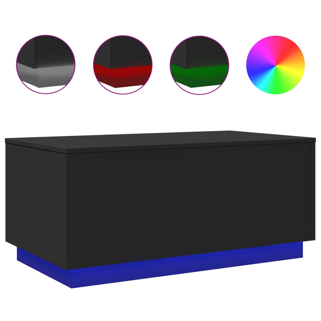 fekete dohányzóasztal LED-lámpákkal 90x50x40 cm (839876)