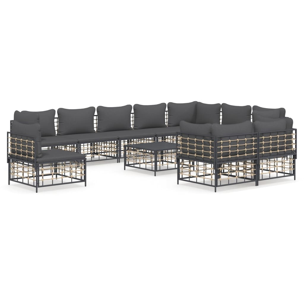 11 részes antracitszürke polyrattan kerti ülőgarnitúra párnával (3186807)