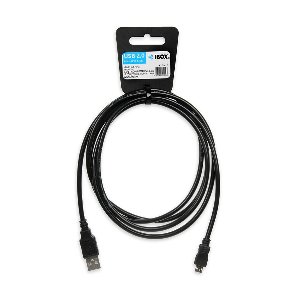 iBox IKU2M18 MicroUSB 2.0 adat- és töltőkábel 1.8m - Fekete (IKU2M18)
