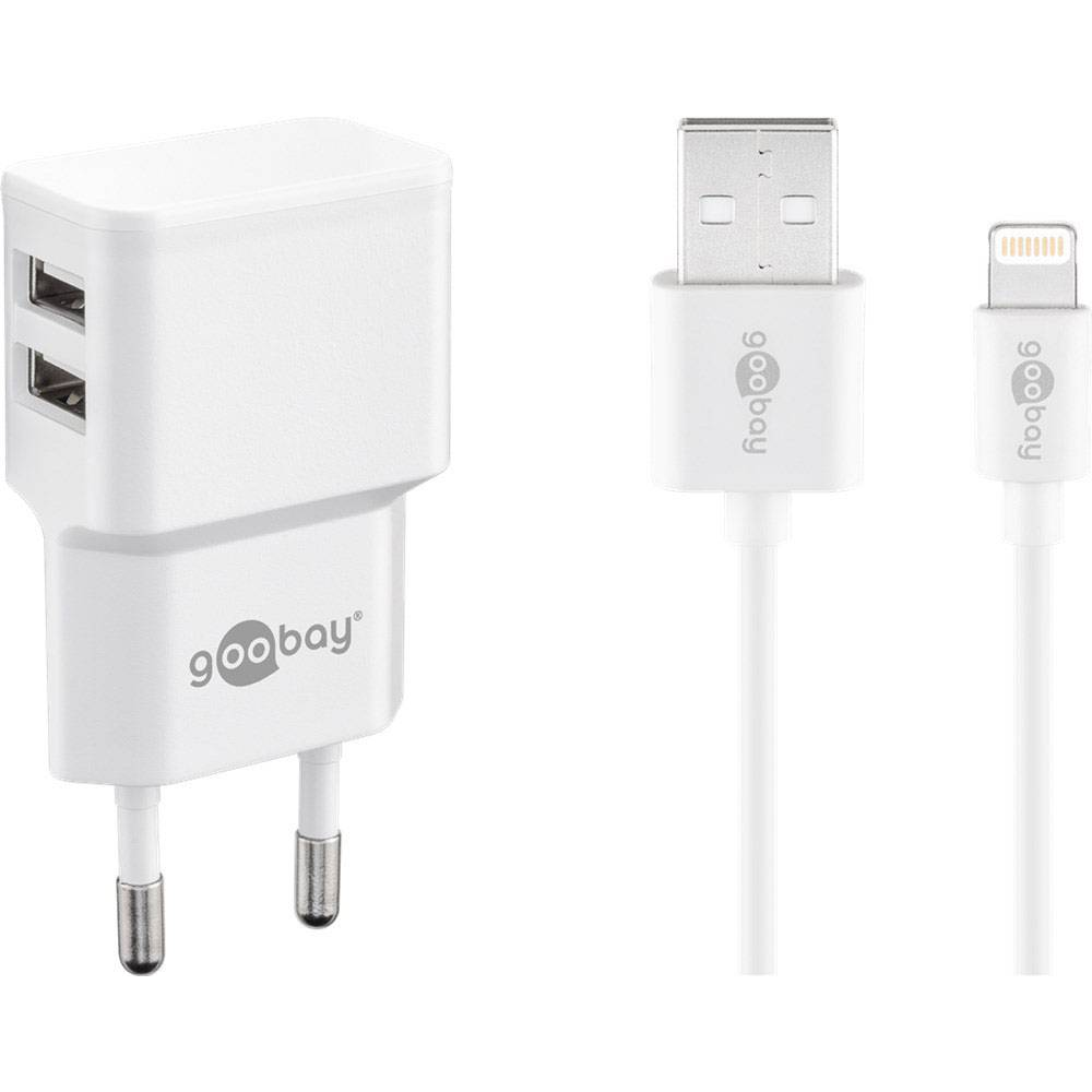 goobay Hálózati 2xUSB töltő 12W + USB - USB-C kábel - Fehér (44987)