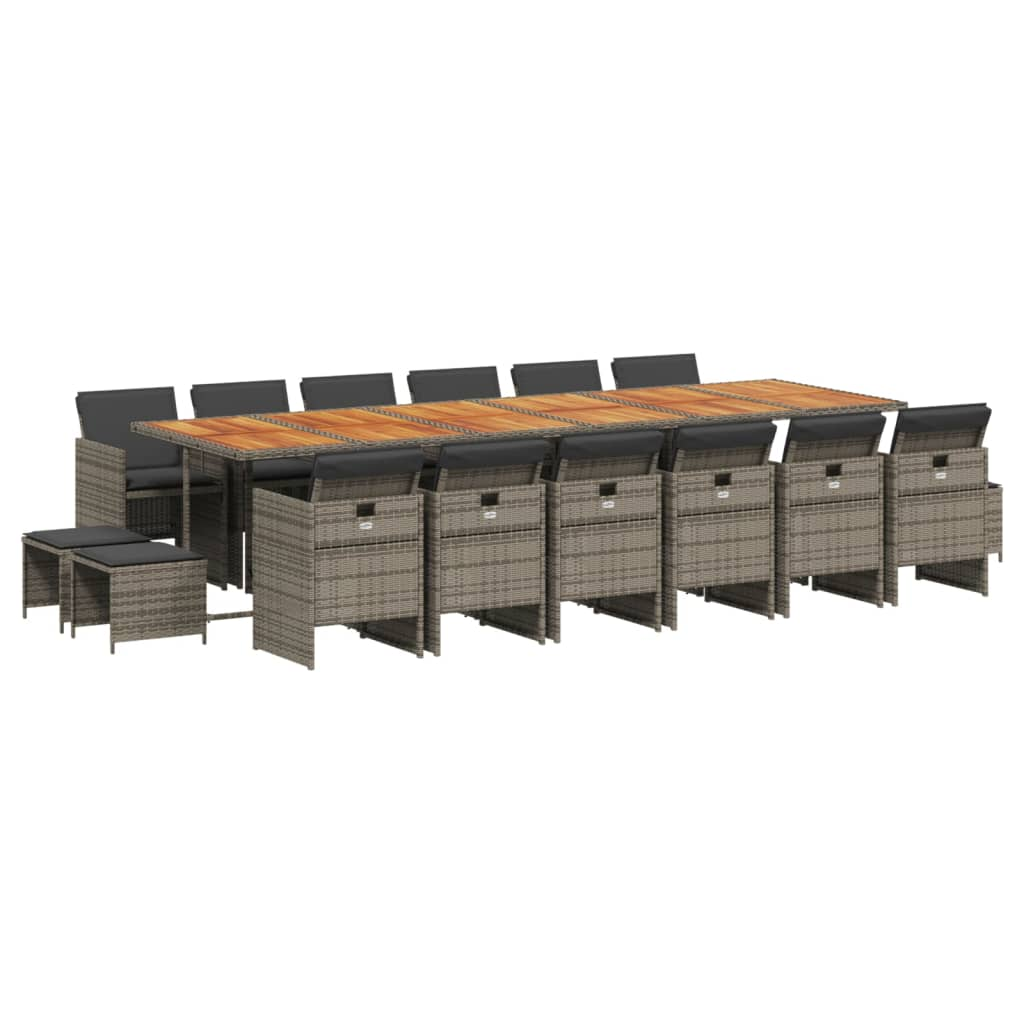 17 részes szürke polyrattan kerti étkezőgarnitúra párnával (3210650)