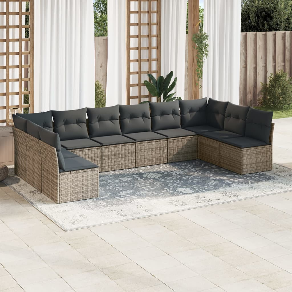 10 részes szürke polyrattan kerti ülőgarnitúra párnákkal (3249929)