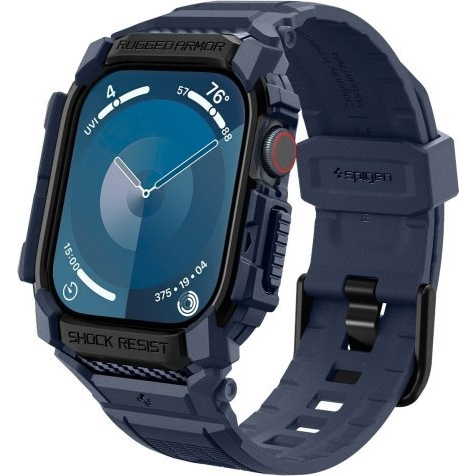 Apple Watch Series 10 46 mm SPIGEN RUGGED ARMOR PRO Pótszíj Egyedi Méret, Ütésállóság + Szilikon keret, Sötétkék