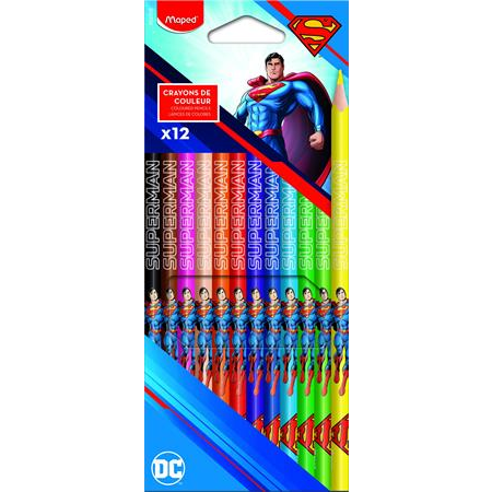 Maped Színes ceruza készlet, háromszögletű,  "Superman", 12 különböző szín (IMAS862208)