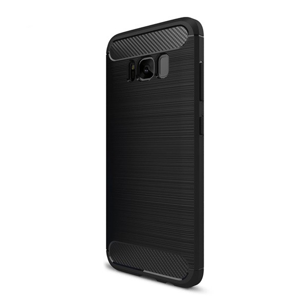 Szilikon telefonvédő (közepesen ütésálló, légpárnás sarok, szálcsiszolt, karbon minta) FEKETE [Samsung Galaxy S8 Plus (SM-G955)] (5996457694136)