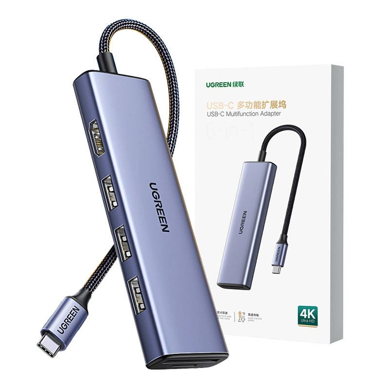 UGREEN CM511 5 az 1-ben adapter USB-C hub, 3x USB-A, HDMI, USB-C, TF, SD, lila (20956A) (20956A)