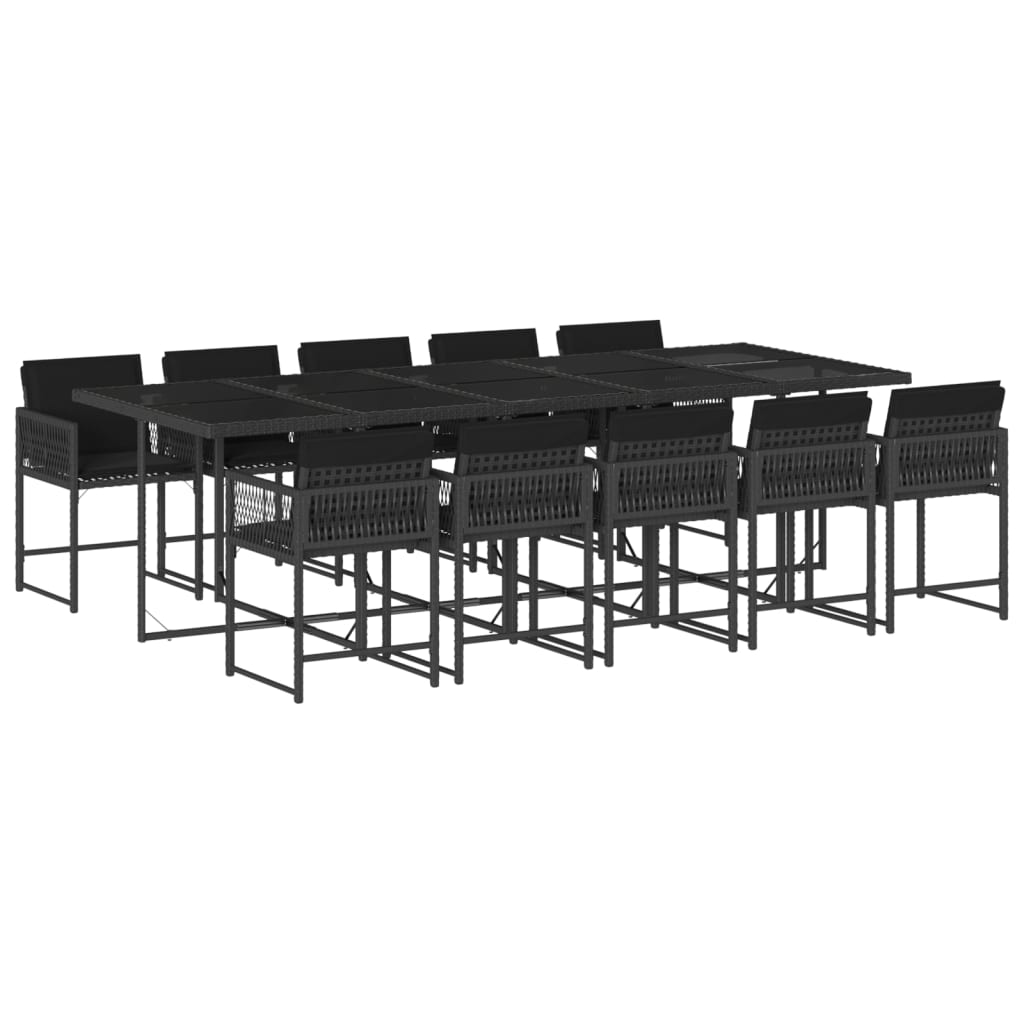11 részes fekete polyrattan kerti étkezőgarnitúra párnákkal (3211471)