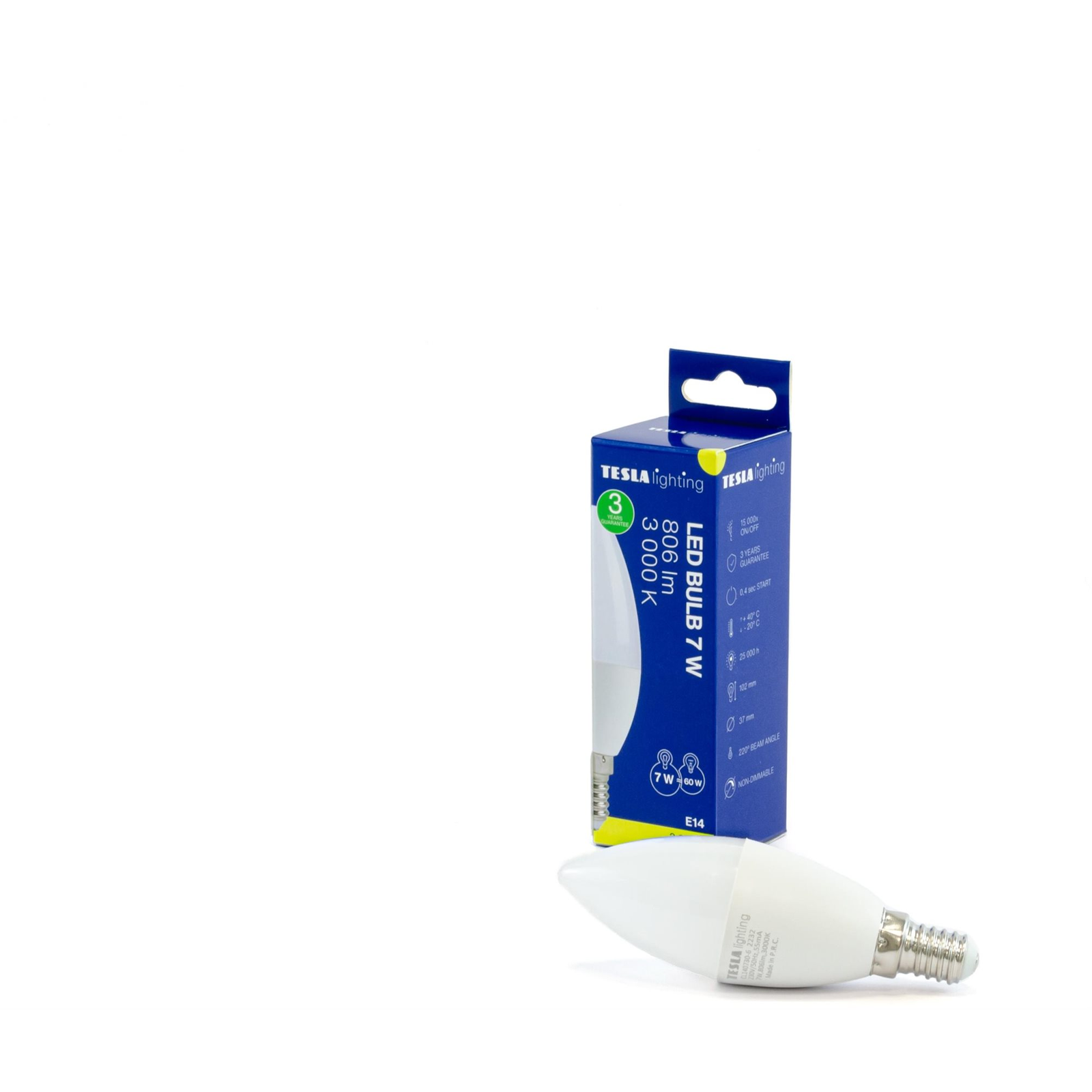 Tesla - LED izzó CANDLE gyertya, E14, 7W, 230V, 806lm, 25 000h, 3000K meleg fehér, 180° (CL140730-6)