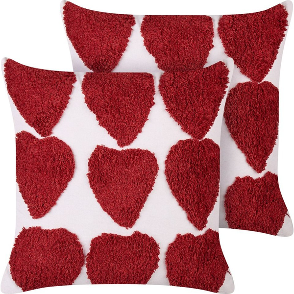 Conjunto De 2 Cojines Decorativos De Algodón Cuadrados Blanco Y Rojo 45 X 45 Cm Mingora - Blanco