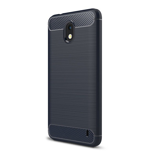 Szilikon telefonvédő (közepesen ütésálló, légpárnás sarok, szálcsiszolt, karbon minta) SÖTÉTKÉK [Nokia 2] (5996457728633)