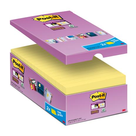 3M Super Sticky 76x76mm öntapadó jegyzettömb (1440 lap) - Sárga (70005198323)