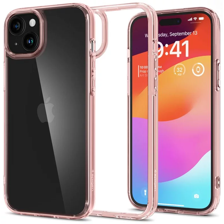 Spigen Ultra Hybrid Apple iPhone 15 Tok - Átlátszó/Rózsaszín (ACS06795)