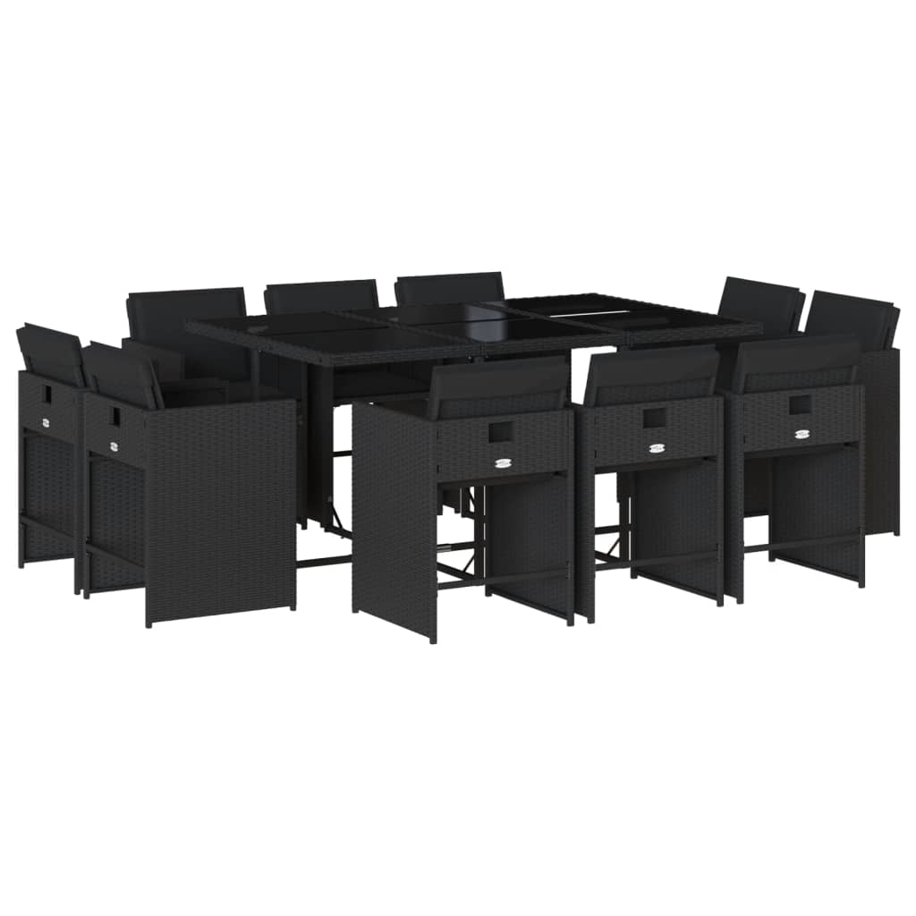 11 részes fekete polyrattan kerti étkezőgarnitúra párnákkal (3277974)