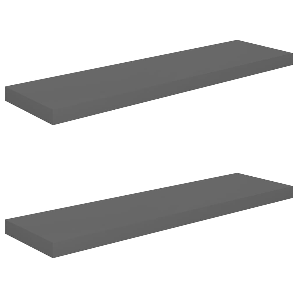 2 db magasfényű szürke MDF fali polc 90 x 23,5 x 3,8 cm (323797)
