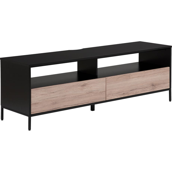 Mueble Tv De Madera Clara Con Negro Para Televisor De Hasta 70ʺ Con Estantes 2 Cajones Sydney - Negro
