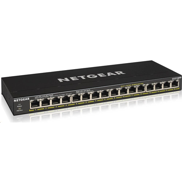 NETGEAR GS316PP Ikke administreret Gigabit Ethernet (10/100/1000) Strøm over Ethernet (PoE) Sort