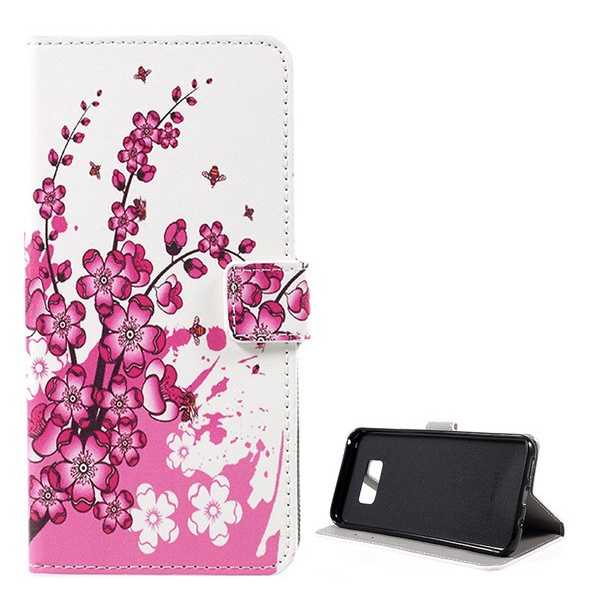 Tok álló, bőr hatású (FLIP, oldalra nyíló, asztali tartó funkció, virág minta) FEHÉR [Samsung Galaxy S8 Plus (SM-G955)] (5996457693009)