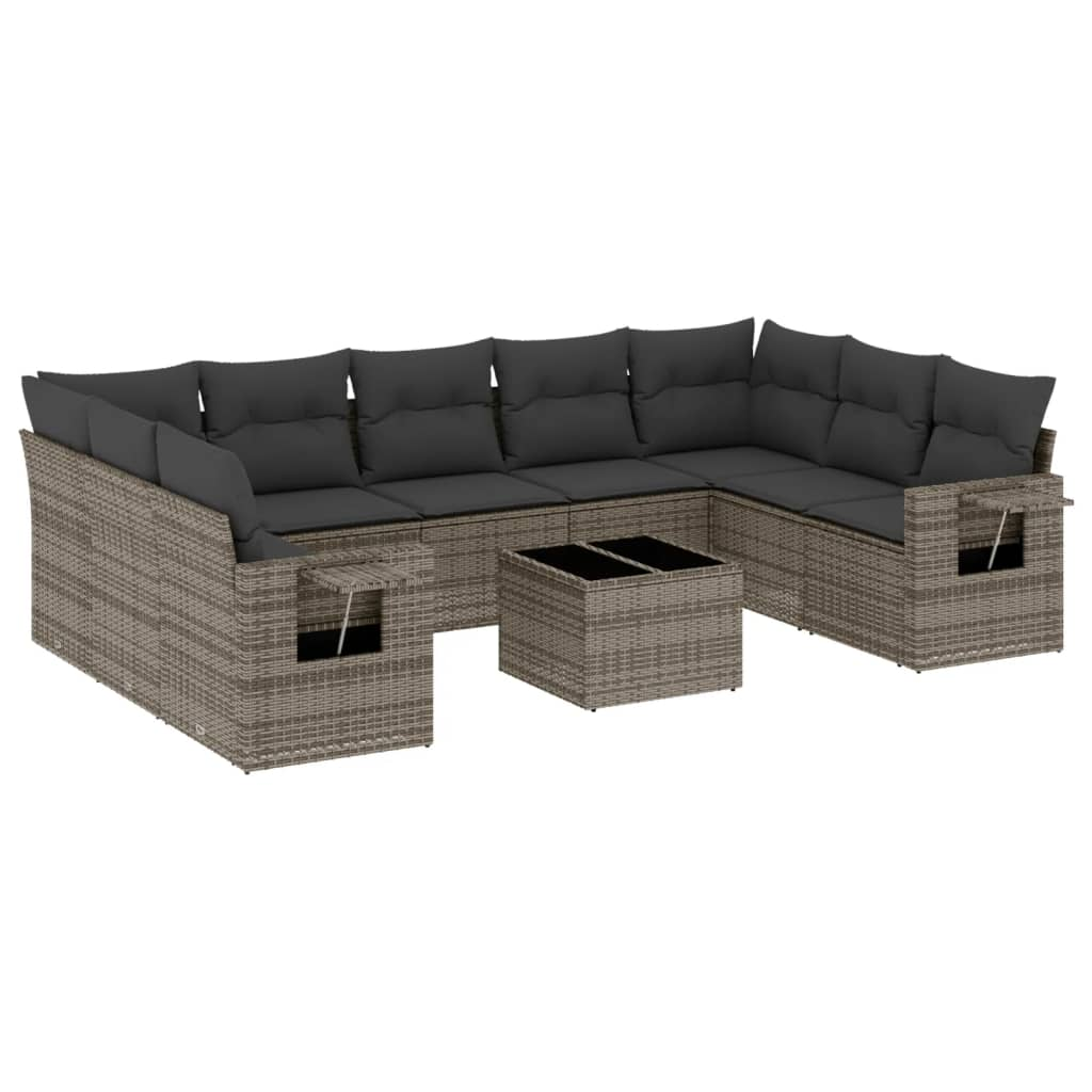 10 részes szürke polyrattan kerti ülőgarnitúra párnákkal (3252947)